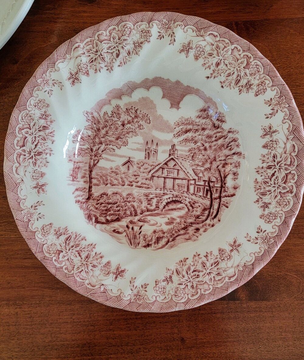 Set of 3 Churchill The Brook Pink Fluted Rimmed 8.75" Soup Bowls